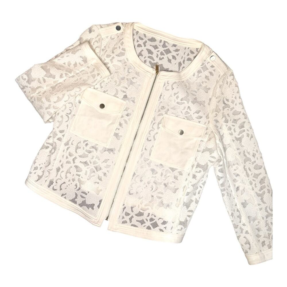 Jones New York Sheer Lace Bomber Blazer Jacket Womens Size 12 Coquette Romantic